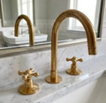 Unlacquered Brass Widespread Bathroom Faucet with Cross Handles