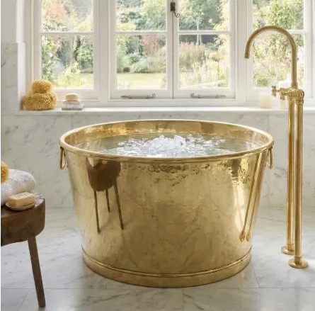 Handmade Solid Brass Ice Bath Tub – Luxury Hammered Cold Plunge